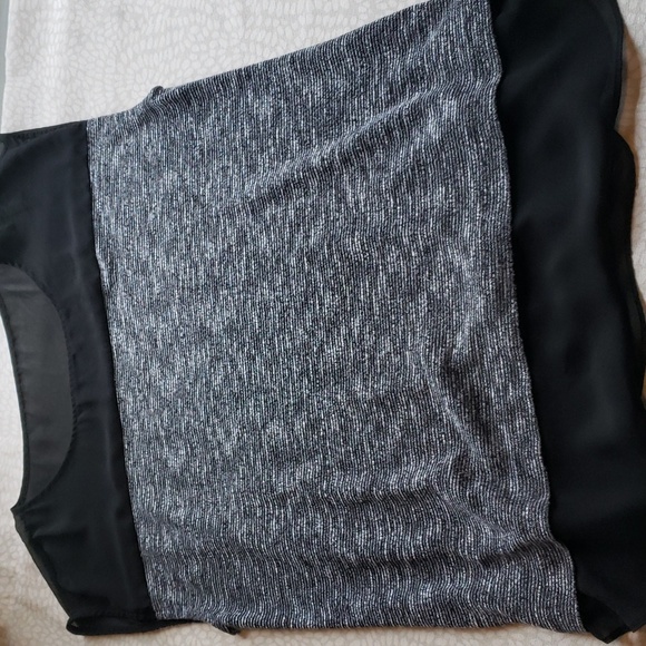 Ann Tayor Black and White Capped Sleeve Knit Top with Sheer Trim - Picture 5 of 10